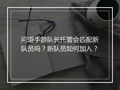 问道手游队长托管会匹配新队员吗？新队员如何加入？