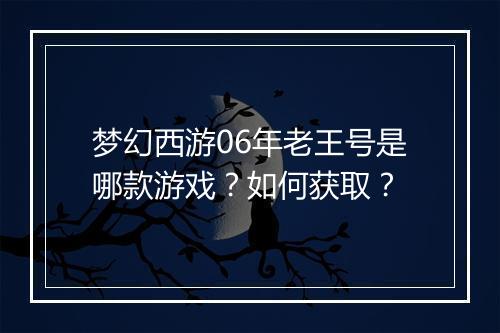 梦幻西游06年老王号是哪款游戏？如何获取？