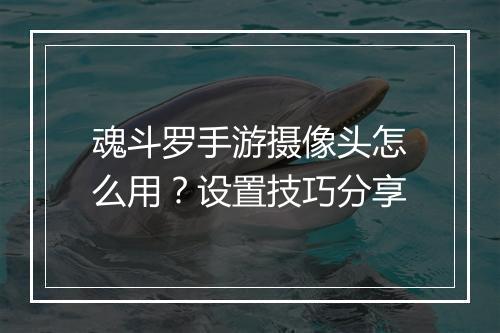 魂斗罗手游摄像头怎么用？设置技巧分享