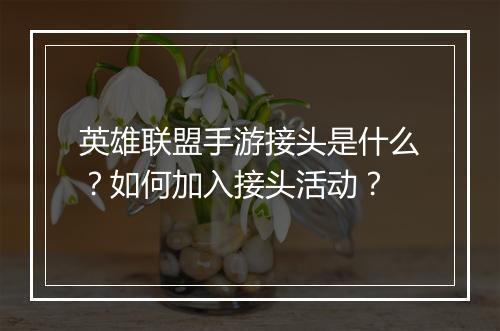 英雄联盟手游接头是什么？如何加入接头活动？