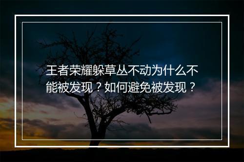 王者荣耀躲草丛不动为什么不能被发现？如何避免被发现？
