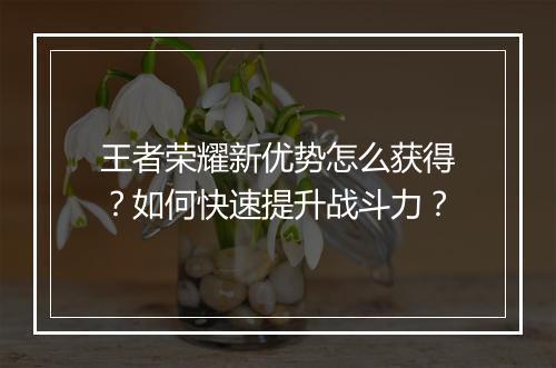 王者荣耀新优势怎么获得？如何快速提升战斗力？