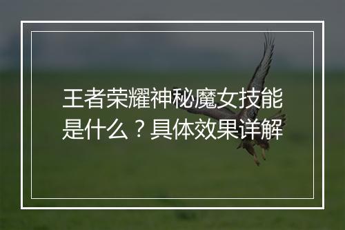 王者荣耀神秘魔女技能是什么？具体效果详解