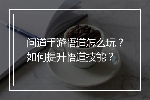 问道手游悟道怎么玩？如何提升悟道技能？