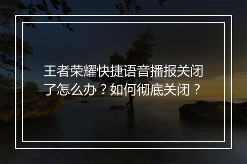 王者荣耀快捷语音播报关闭了怎么办？如何彻底关闭？