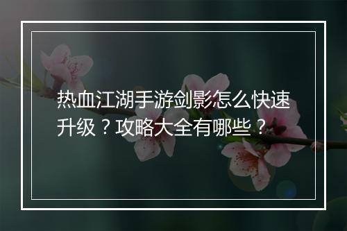 热血江湖手游剑影怎么快速升级？攻略大全有哪些？