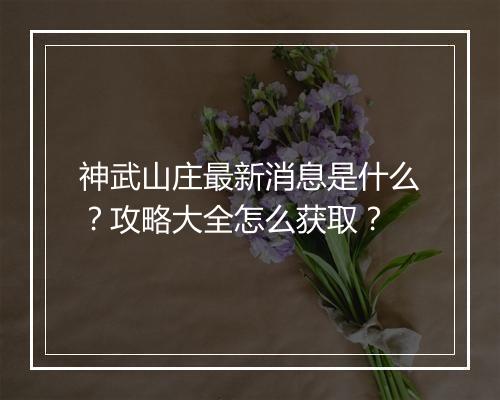 神武山庄最新消息是什么？攻略大全怎么获取？