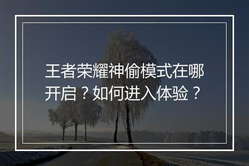 王者荣耀神偷模式在哪开启？如何进入体验？
