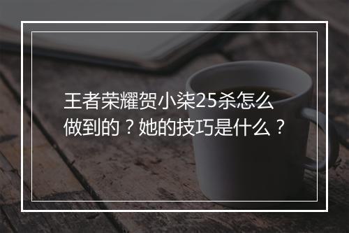 王者荣耀贺小柒25杀怎么做到的？她的技巧是什么？