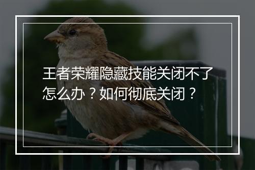 王者荣耀隐藏技能关闭不了怎么办？如何彻底关闭？
