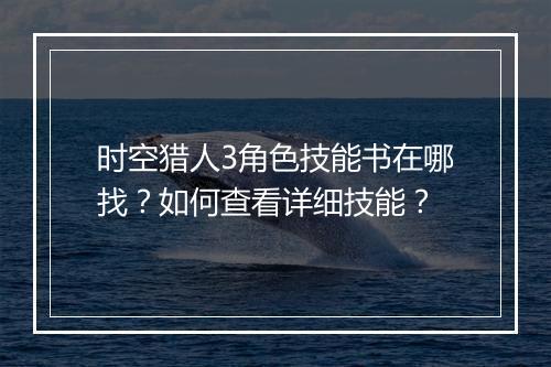 时空猎人3角色技能书在哪找？如何查看详细技能？