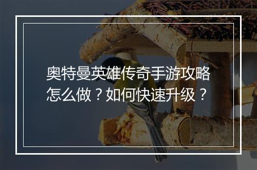 奥特曼英雄传奇手游攻略怎么做？如何快速升级？