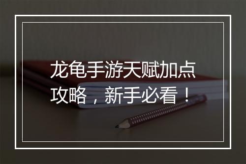龙龟手游天赋加点攻略，新手必看！