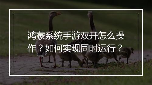 鸿蒙系统手游双开怎么操作？如何实现同时运行？