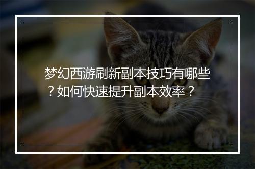 梦幻西游刷新副本技巧有哪些？如何快速提升副本效率？