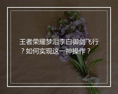 王者荣耀梦泪李白御剑飞行？如何实现这一神操作？