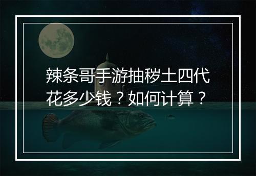 辣条哥手游抽秽土四代花多少钱？如何计算？