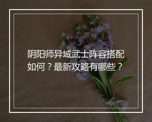 阴阳师异域武士阵容搭配如何？最新攻略有哪些？