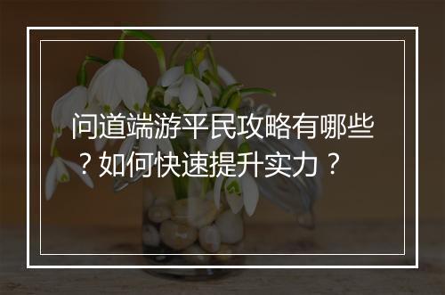 问道端游平民攻略有哪些？如何快速提升实力？
