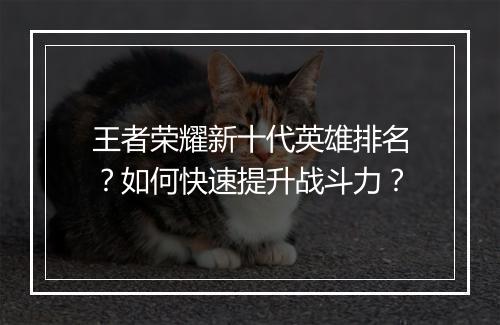 王者荣耀新十代英雄排名？如何快速提升战斗力？