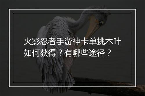 火影忍者手游神卡单挑木叶如何获得？有哪些途径？