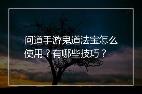 问道手游鬼道法宝怎么使用？有哪些技巧？