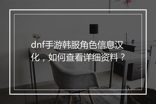 dnf手游韩服角色信息汉化，如何查看详细资料？