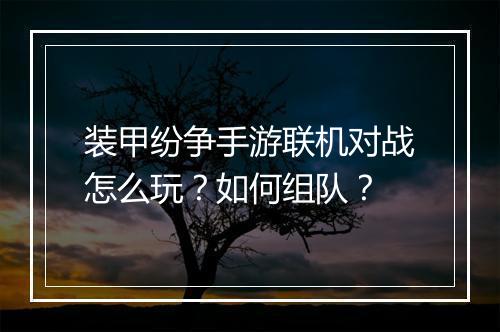 装甲纷争手游联机对战怎么玩？如何组队？