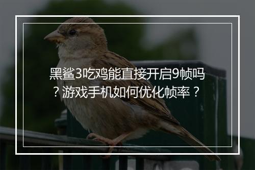 黑鲨3吃鸡能直接开启9帧吗？游戏手机如何优化帧率？