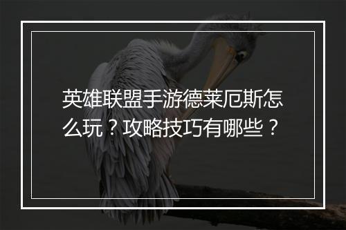 英雄联盟手游德莱厄斯怎么玩？攻略技巧有哪些？