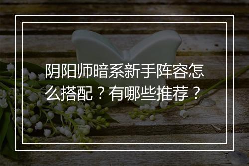 阴阳师暗系新手阵容怎么搭配？有哪些推荐？