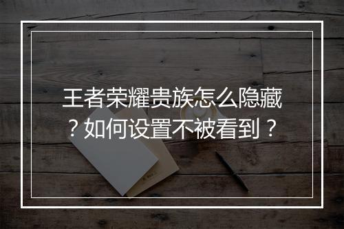 王者荣耀贵族怎么隐藏？如何设置不被看到？