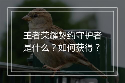王者荣耀契约守护者是什么？如何获得？