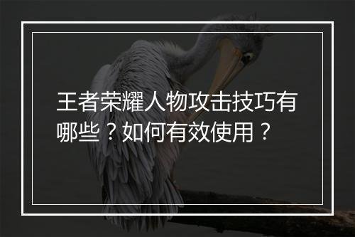 王者荣耀人物攻击技巧有哪些？如何有效使用？
