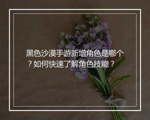 黑色沙漠手游新增角色是哪个？如何快速了解角色技能？