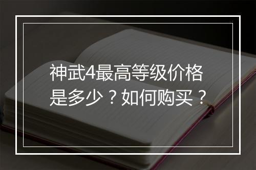 神武4最高等级价格是多少？如何购买？