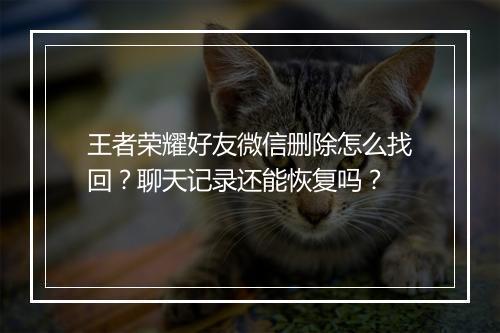 王者荣耀好友微信删除怎么找回？聊天记录还能恢复吗？