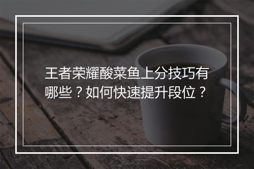 王者荣耀酸菜鱼上分技巧有哪些？如何快速提升段位？