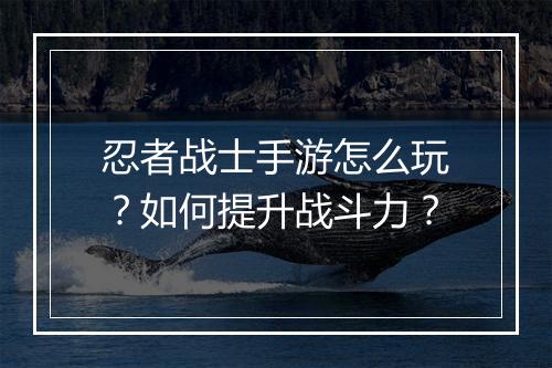 忍者战士手游怎么玩？如何提升战斗力？