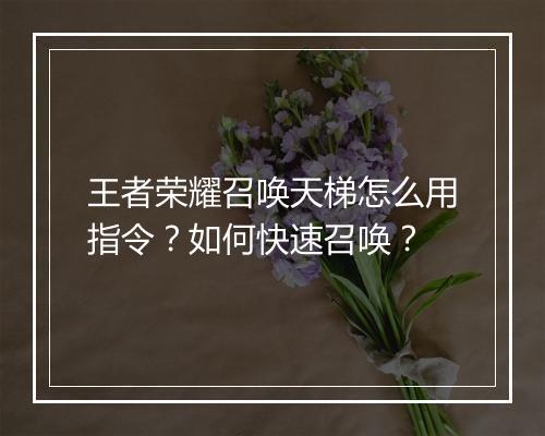 王者荣耀召唤天梯怎么用指令？如何快速召唤？
