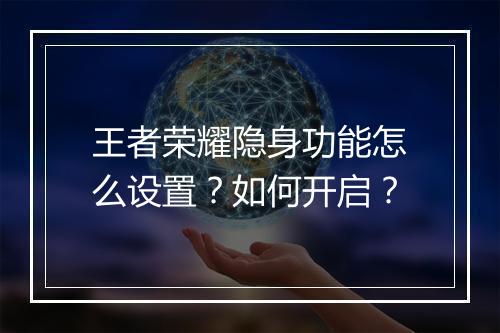 王者荣耀隐身功能怎么设置？如何开启？