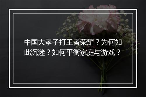 中国大孝子打王者荣耀？为何如此沉迷？如何平衡家庭与游戏？